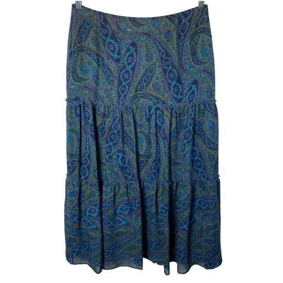 Chadwicks Dresses & Skirts - Chadwicks Paisley Tiered Maxi Skirt Size 12 Tall Blue Chiffon Boho Fairy‎ Gypsy